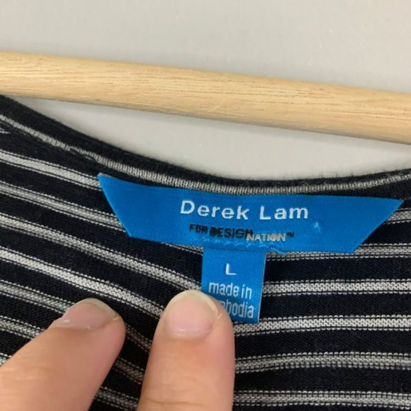 Derek Lam Design Nation Stretch Short Stripe Drop Waist Dress Large L Linen - Picture 11 of 13